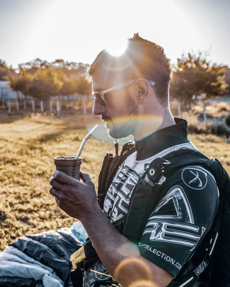 Marcos drinking mate while planning the next jumps